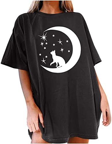 Grafikus Póló Női Sleeve Esztétikai Tshirt Nap, Hold Nyomtatás Tunika Nagyméretű Blúz Alkalmi Nyári Rövid Ujjú Felsők