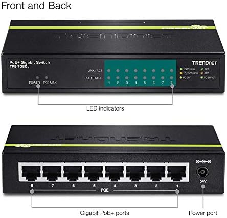TRENDnet 8-Port Gigabit PoE+ Kapcsoló, 123 W PoE Tápellátás Költségvetés, 16 gb / s-os Kapcsolási Kapacitás, Fém ház, TPE-TG80G,