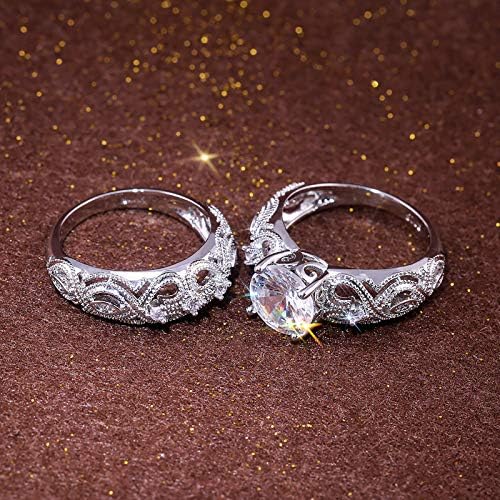 Luxus Pár Gyémánt Gyűrűk 2db Javaslat Teljes Gyémánt Gyűrűk, Csillogó Cirkon Házassági Gyűrű Női Gyönyörű Gyűrűk