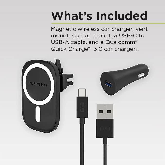 PureGear MagSafe Kompatibilis Qi-Hitelesített Gyorsan Mágneses Vezeték nélküli Autós Töltő iPhone 14, 14, Plusz, 14 Pro,