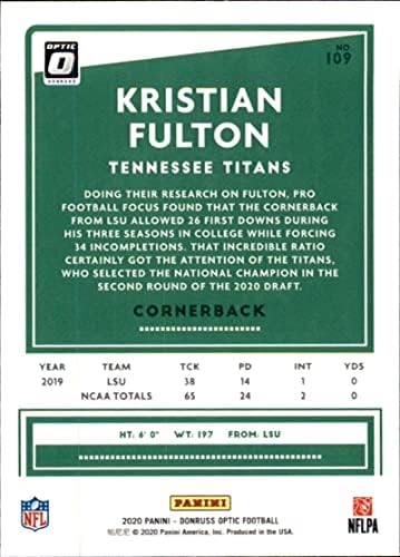2020 Donruss Optikai 109 Kristian Fulton Újoncok RC Újonc Tennessee Titans NFL Labdarúgó-Trading Card
