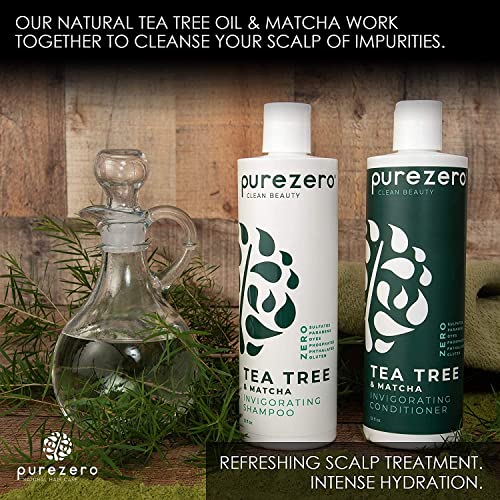 Purezero Tea Tree & Matcha Sampon Meghatározott, Ömlesztett Csomagolás, Tápláló & Élénkítő Fejbőr Kezelés, Nulla Szulfátok/Parabének/Színezékek,