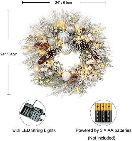 Karácsonyi Koszorú 24 Karácsonyi Bejárati Ajtó Koszorú Dísz a LED-es Lámpák Toboz Bogyók Mesterséges Fenyő Koszorú a Fél
