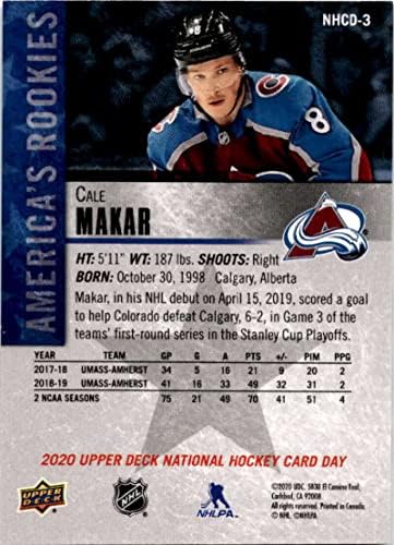 2019-20 Felső szint Nemzeti Jégkorong Kártya Nap Amerika NHCD-1 Cale Makár RC Újonc Colorado Avalanche NHL Trading Card