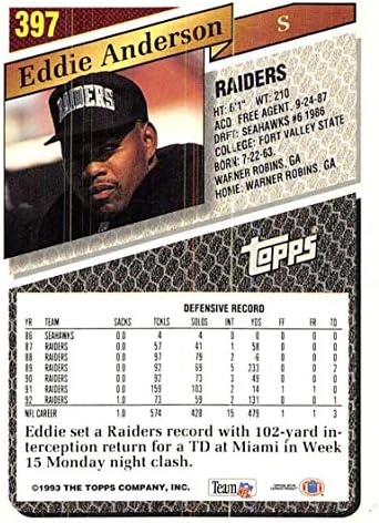 1993 Topps Foci 397 Eddie Anderson Los Angeles Raiders Hivatalos NFL Kereskedelmi Kártyát A Topps Cég