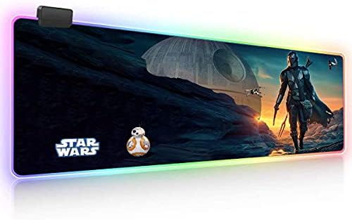 Star Wars-a mandalore-i Yoda Kék Halál Csillag RGB Puha Gaming Mouse Pad Nagyméretű Világító Led Kiterjesztett Mousepad Csúszásmentes