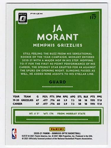 Ja Morant 2020-21 Optikai Fanatikusok Ezüst Hullám Prizm 117 NM+-MT+ NBA Kosárlabda Grizzlies