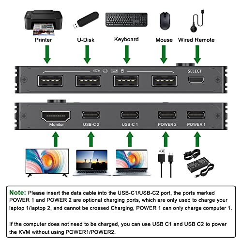 USB-C-Típusú KVM Switch 4K@60Hz,MLEEDA USB-C Kapcsolót 2 Számítógépek Megosztás 1 Monitor, 4 USB-Eszközök,Kompatibilis a