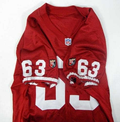 1995-ben a San Francisco 49ers Derrick Deese 63 Játék Kiadott Piros Mez 52 DP30203 - Aláíratlan NFL Játék Használt Mezek