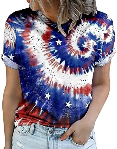 Nyakkendő Festék Társalgó Tshirts a Tini Lány Rövid Ujjú Csónak Nyakú Amerikai Star Grafikus Maximum Tshirt Női 2023 LZ
