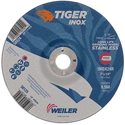 Weiler 58126 9 x 1/4 Tigris INOX Típus 27 csiszolókorong, INOX24R, 5/8-11 Dió (Csomag 10)