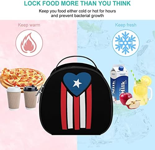 Puerto Rico Zászló Szív Aranyos Ebéd Bag Szigetelt Bento Box Újrafelhasználható Hűvösebb Tote Konténerek Jég Iskolába Utazás