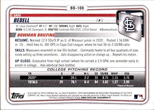 2020 Bowman Tervezet BD-100 Ian Bedell St. Louis Cardinals Baseball Kártya