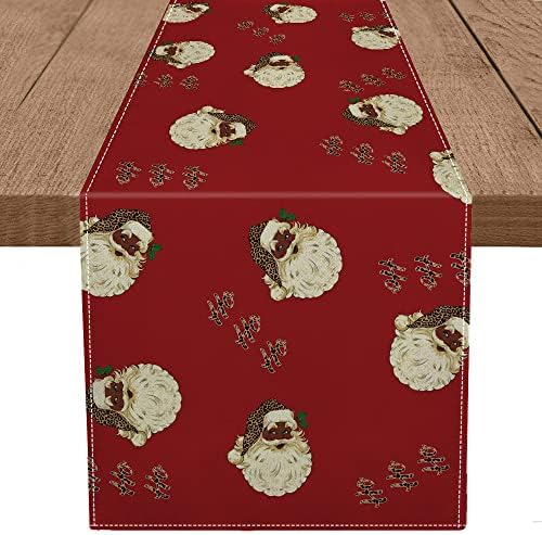 Karácsonyi asztali Futó Fekete Mikulás Holly Bogyók Ho Ho Ho Ünnep Vörös 13 x 72 Colos Téli Asztal Dekorációk, Konyha, Étkező