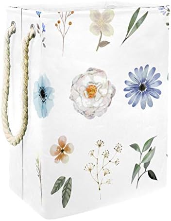 Szennyesben Akvarell Kézzel Rajzolt Virágot, Összecsukható Vászon Szennyes Tároló Kosár fogantyúval, Levehető Zárójelben