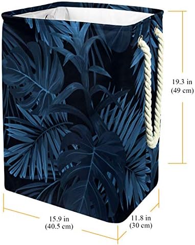 MAPOLO Szennyesben Trópusi Kék Levelek a Növény Összecsukható Vászon Szennyes Tároló Kosár fogantyúval, Levehető Zárójelben