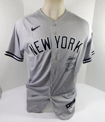 2021 New York Yankees Deivi Garcia 83 Játék Kiadott, Aláírt Szürke Jersey-16 P 42 3 Játékban Használt MLB Mezek