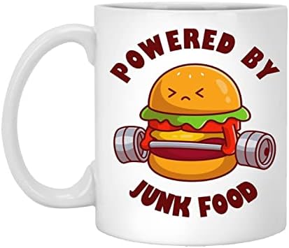 Bögre Powered By Junk Food Burger Súlyemelés Nemzeti Hamburger Hónap Burger Szerető Bögre, Burger Szerető Ajándék, Aranyos