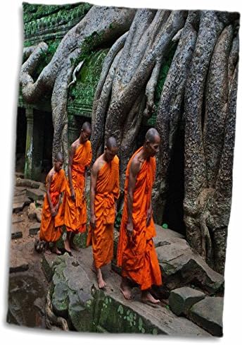 3dRose Narancs, Zöld Theravada Buddhista séta fájlt, Ta Prohm Dzsungelben. - Törülközők (twl-179865-3)
