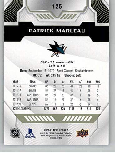 2020-21 Felső szint MVP 125 Patrick Marleau San Jose Sharks NHL Jégkorong Trading Card