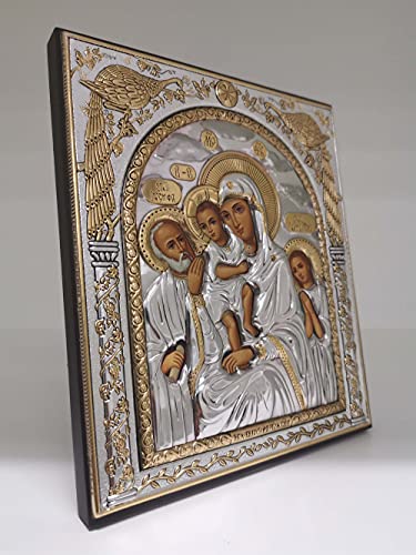 Szent Család Ezüst Ortodox Ikon/Görög/Handmade