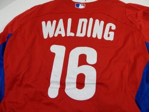 2011-13-as Philadelphia Phillies Mitch Walding 16 Játékban Használt Piros Mez ST BP 48 58 - Játék Használt MLB Mezek