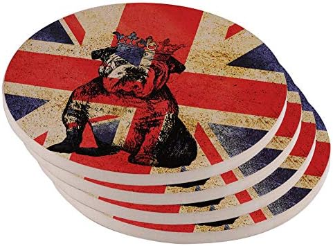 A régi Dicsőség angol British Bulldog Korona Grunge Zászló Készlet 4 Kör Homokkő Alátétek Multi Szabványos Méret
