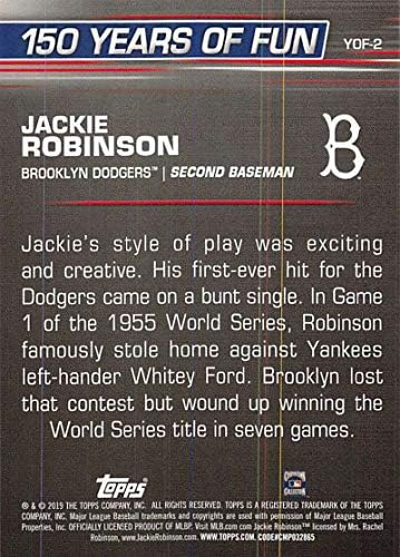 2019 Topps Nyitó Nap 150 Év Móka Set YOF-2 Jackie Robinson Dodgers MLB Baseball Kártya NM-MT