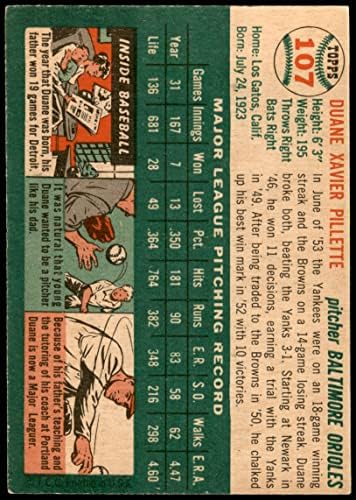 1954 Topps 107 Duane Pillette Baltimore Orioles (Baseball Kártya) EX Orioles