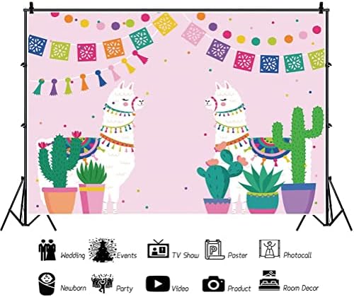 DORCEV 5x3ft Láma Hátteret, Aranyos Alpaka Sivatagi Kaktusz Színes Pontok Rózsaszín Fotózás Háttér Mexikói Fesztivál Party