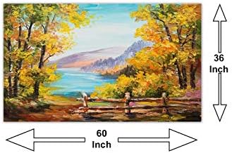999Store Keretben, nagy, nyomtatott fekvő elvont színes őszi erdő, hegy, tó, vászon festmény ( 152x91cms)