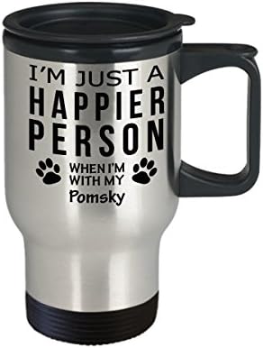 Kutya Szerető Utazási Bögre - Boldogabb Ember A Pomsky -Kisállat-Tulajdonos Mentő Ajándékok
