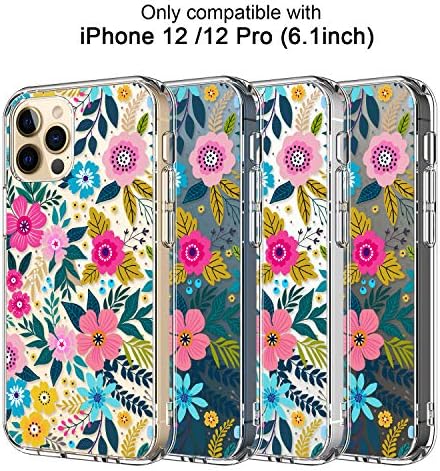 ICEDIO iPhone 12 Esetben,iPhone 12 Pro Esetében képernyővédő fólia,Clear Aranyos Színes Virágzó, Virágos Minták, a Lányok,