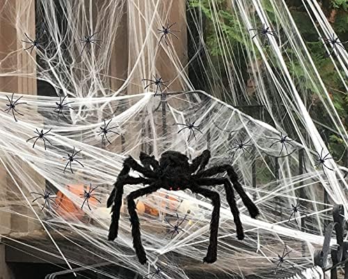 luluan 600qft Pókháló egy 36in Hamis Pók, 50 db 2Műanyag Pókok Kellék Halloween Party Dekoráció,Reális Szakaszon Pókháló