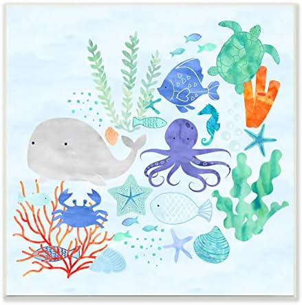 Stupell Iparágak Tengeri Tengeri Lények Úszás Óceán fenekén, Design by Erica Billups