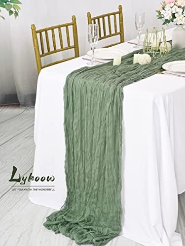Lykoow 10 Csomag Zsálya Zöld Cheesecloth asztali Futó,10Ft x 35, Zsálya, Rusztikus Géz Bohém Esküvői asztali Futó Dekoráció,