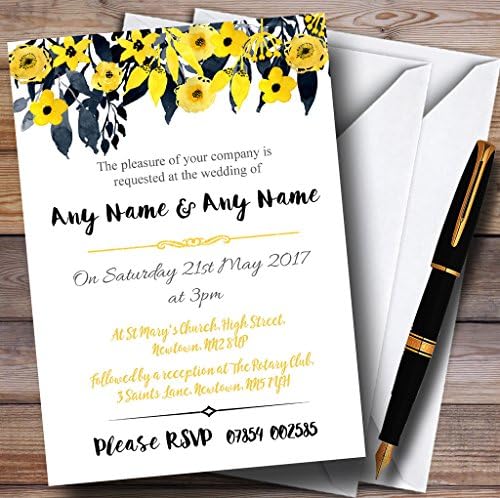 Akvarell Fekete-Sárga Virágos Fejléc Személyre Szabott Esküvői Meghívók