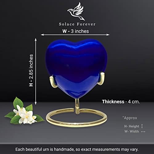 Kék Szív Emlék Urna - Kézműves Kis Hamvasztás Urna állvánnyal & Box - Emlékmű Szív Urna az Emberi Hamu - Becsület A Szeretett