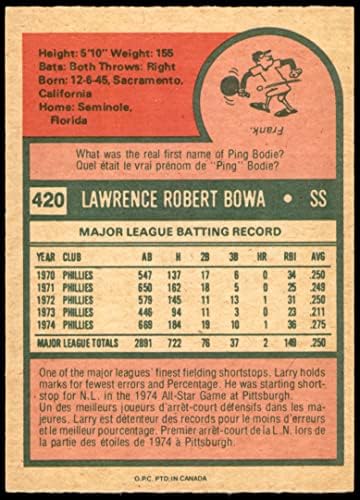 1975 O-Pee-Chee 420 Larry Bowa Philadelphia Phillies (Baseball Kártya) EX/MT Phillies