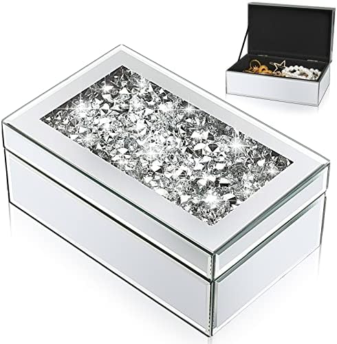Kenning Luxus Ezüst Zúzott Gyémánt Üveg Tükrös Tükrös ékszerdoboz Szervező Tároló Női Ékszer Gyűrű Luxus Szervező Doboz