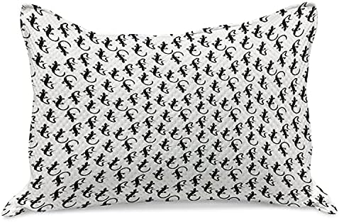 Ambesonne Szalamandra Kötött Paplan Pillowcover, fekete-Fehér Illusztráció Ismétlődő Tele Vadon élő Állat, Standard Queen