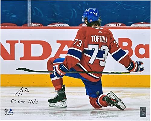 Tyler Toffoli Montreal Canadiens Dedikált 16 x 20 Kerek 2 Sorozat-Győztes Gólt Ünnep Fénykép az R2 SÖPÖRNI 6/7/21 Felirat,