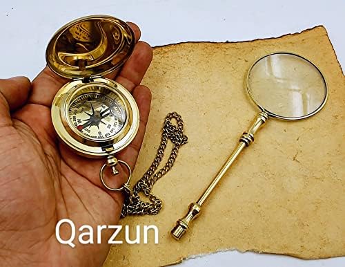 Qarzun Réz Mini Iránytű nyomógombos fedél, Réz Nagyító Gyűjthető Ajándék Szett