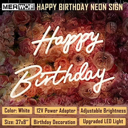 MERWOF 37x8 Hüvelyk Boldog Szülinapot Neon Fény a Falra Dekor - Nagy Születésnapi Party LED Tábla Szabályozható Kapcsoló,
