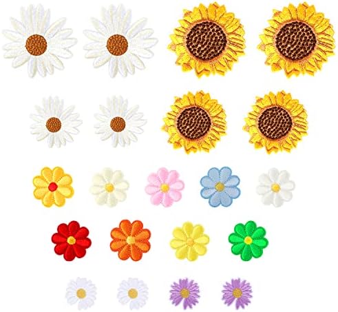 21pcs Hímzett Virágok Vas a Foltok, Virág Foltok Applied Daisy Foltok Napraforgó Javítás Dekoráció Varrás Foltok Virágok