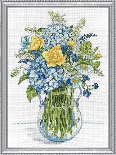 Tobin-2866 14 Count Kék & Sárga Virágos Jelezni keresztszemes Készlet, 10, 14, Többszínű