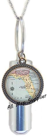 AllMapsupplier Divat Hamvasztás Urna Nyaklánc,Florida térkép Hamvasztás Urna Nyaklánc,Florida Állam térkép Urna,Florida térkép