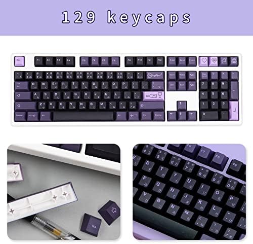 JOLINTAL 129Keys Lila Keycaps, Japán PBT Lila Keycaps, Cseresznye Profil Levendula Keycaps, Sötét Lila Retro Keycaps, Hő