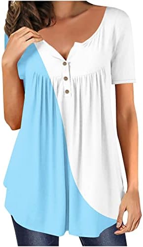 Camiseta de bloque de Színe para Mujer Camisetas de a Manga Corta con botones Blusa suelta con Cuello en V entrenamiento