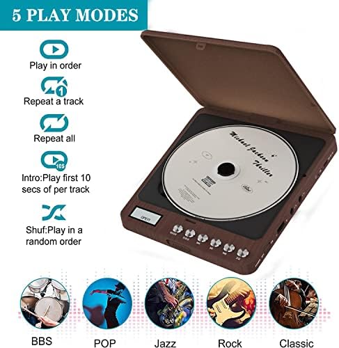 Hordozható CD-Lejátszó, Beépített Hangszórók 2000mAh Újratölthető Walkman CD Lejátszó, Hordozható Dupla 3,5 mm-es Sztereó